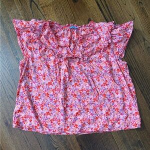 Draper James- Ruffle Sleeve Women's Top lightweight pink floral spring summer L